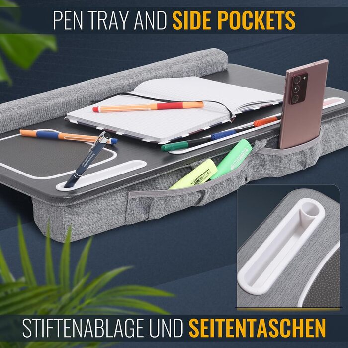 Підставка для ноутбука Ricoo з подушкою XXL, бамбукова підставка для laptop, стіл для ліжка/софи, з підкладкою для миші (LA0035, антрацит)