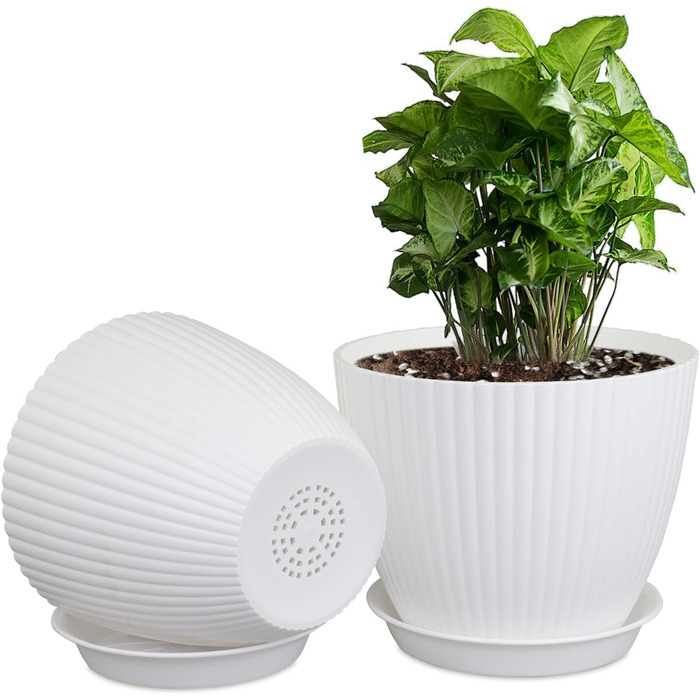 Набір горщиків для квітів Blumentopf (8 шт.) з підставками, різні розміри (10-19 см), пластик, білий. Ідеально для дому та балкона.