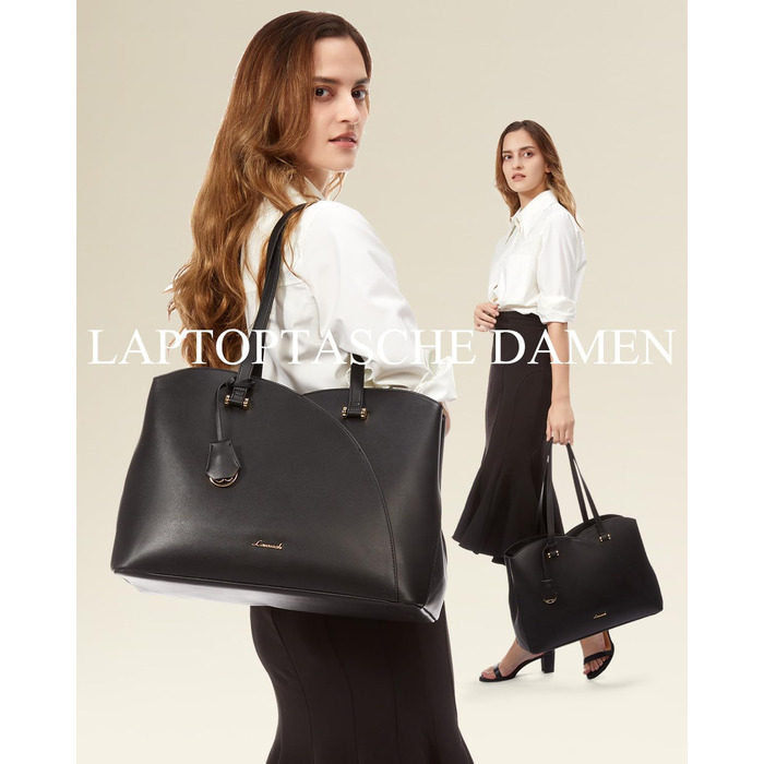 Сумка LOVEVOOK для жінок: велика, для ноутбука, шопер, робоча, офісна, з PU шкіри, чорна (15,6 дюймів)