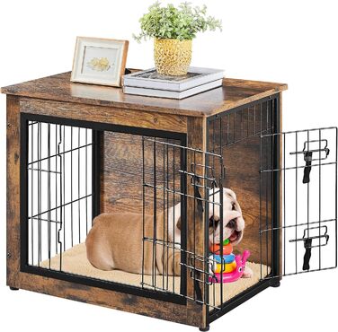 Клітка для собак Yaheetech Wood, Клітка для собак у стилі меблів, Клітка для домашніх тварин з 2 дверцятами та подушками, Сучасна будка для собак малого/середнього розміру до 61 кг, 69x561 см, коричнева
