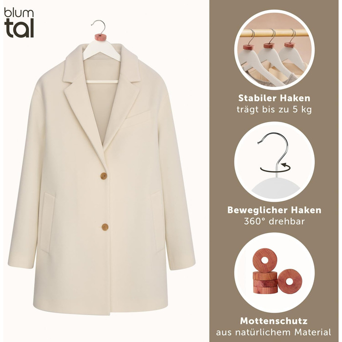 Набір вішалок для одягу Blumtal: 40 шт., з дерева, з антиковзким покриттям та захистом від молі