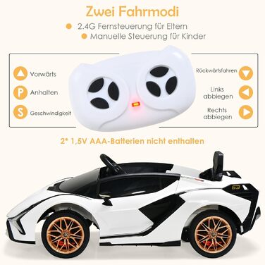 Дитячий електромобіль Lamborghini 12V COSTWAY з пультом, MP3, радіо, музикою та LED-фарами, для дітей 3-8 років, білий