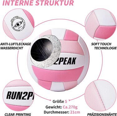 Волейбольний м'яч RUN2PEAK розмір 5 рожево-білий