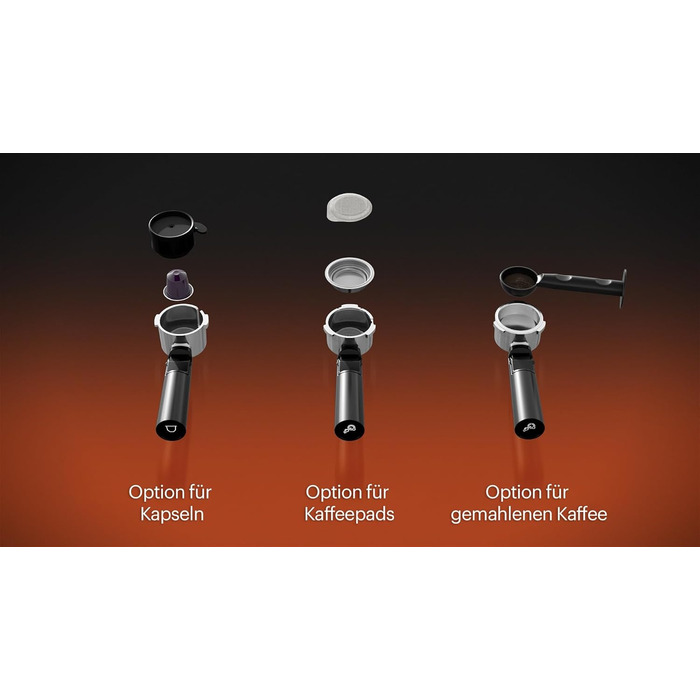 Еспресо-машина GRUNDIG KSM 6430 з вбудованим контейнером для молока, 1628 Вт, 20 бар, 2-дозова, Touch-Display, BrewSense, CreamyPro, Dark Inox/Schwarz, сумісна з капсулами та падами