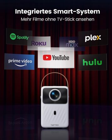 Проектор Toptro Mini Beamer: 1080P Full HD, Android TV, WiFi, Bluetooth, 300 ANSI, Зовнішній, Компактний, з Електричним Фокусом