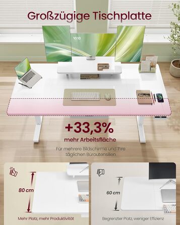 Регульований стіл VASAGLE з підставкою для монітора, шухлядою та USB-C, нагадування про перерви, 160 x 80 см, Wolkenweiß