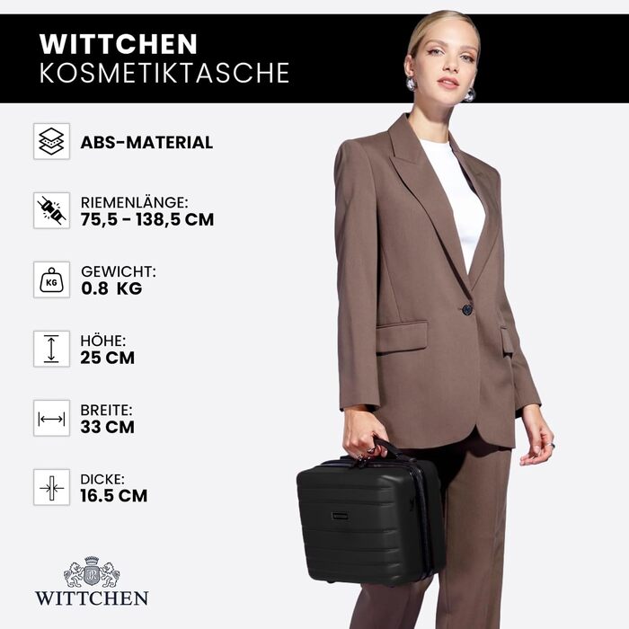 Чемодан для косметики/ручної поклажі WITTCHEN Globe Line | ABS, кодовий замок, 25 x 33 x 16,5 см, чорний | Підходить для Lufthansa, Eurowings, Ryanair, Condor, Discover Airlines