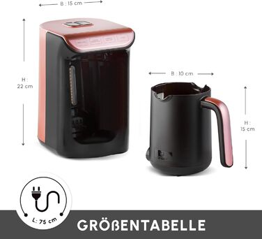 Кавомашина KARACA Hatır Roast для приготування турецького кави, рожеве золото, 5 чашок, 535W, з системою попередження, ложка, легке очищення