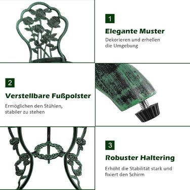 COSTWAY Bistroset: стіл та 2 стільці для саду, балкону, тераси. Алюмінієвий та чавунний комплект меблів білого кольору (Blume, Bronze)