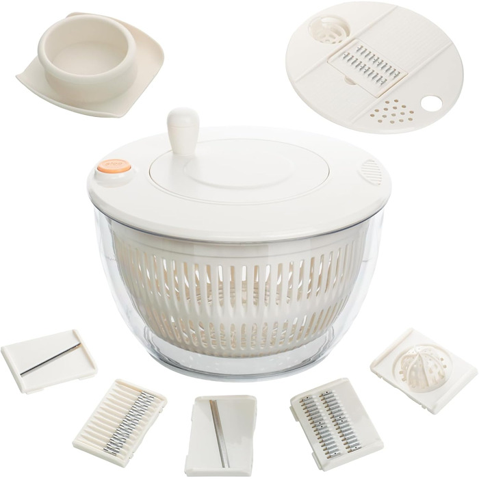 Салатниця-швидкообертач Cozary 4.5L 7-в-1: миття, сушіння, нарізка овочів та фруктів