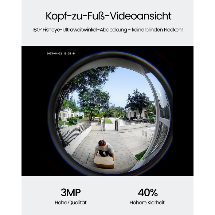 Відеодзвінок ieGeek з камерою 180° Fisheye, 2K 3MP, Wi-Fi, AI-розпізнавання руху, IP65, нічне бачення, Alexa, 2.4GHz