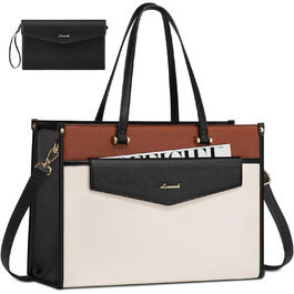 Сумка для ноутбука LOVEVOOK 15.6 дюймів, водонепроникна, для жінок, сумка-шоппер, шкіряна, для роботи, навчання, чорна, бежева, коричнева