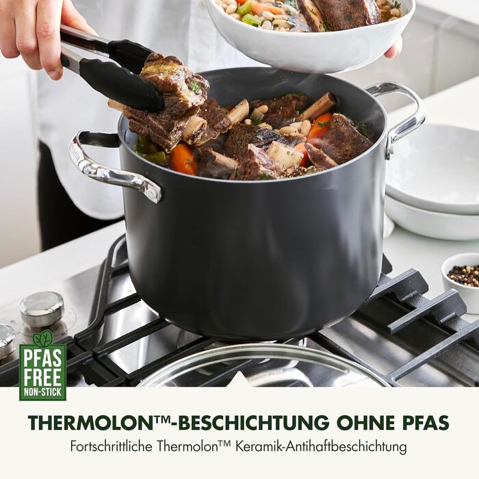 GreenPan Valencia Pro сковорода з нержавіючої сталі з антипригарним покриттям Hartelox, 28 см, 4,2 л, з кришкою, без PFAS, для індукційних плит, можна мити в посудомийній машині, можна використовувати в духовці, сірий колір (24 см/7,6 л каструля)