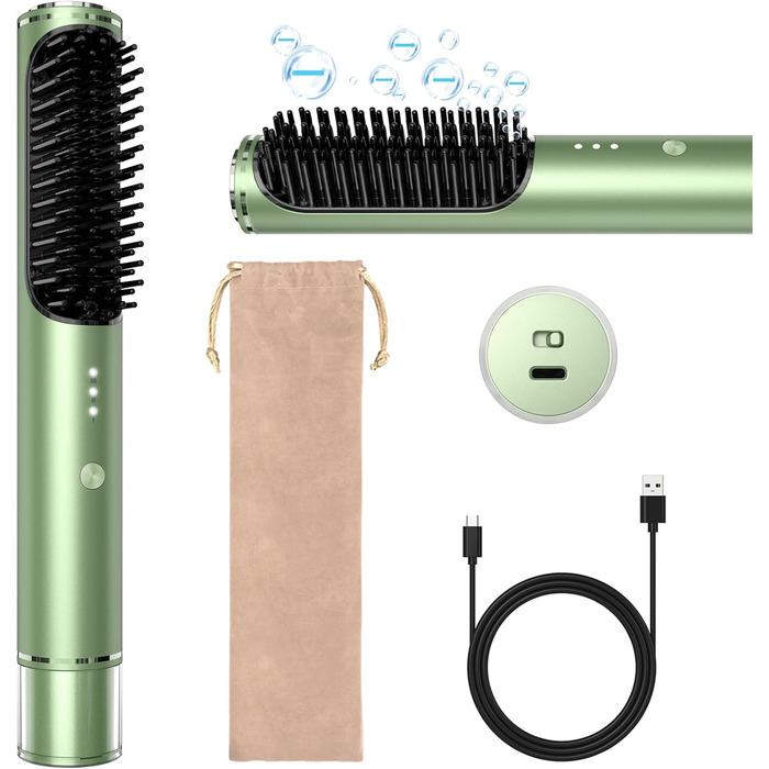 Щітка для випрямлення волосся електрична щітка для випрямлення волосся Zirzoe Travel з негативними іонами для жінок, акумуляторний випрямляч із вбудованим гребінцем, батарея 5000 мАг/швидке нагрівання/3-ступенева температура