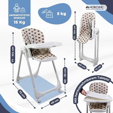 Дитячий стільчик Mobiclinic® Kids Simba, розкладний, з регулюванням висоти, безпечний, з м'яким сидінням та знімним столиком, зелений (з принтом ведмедика)