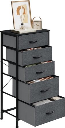 Комод з 5 шухлядами WOLTU SSK004whe: стильний комод-шафка для спальні, вітальні, коридору. Металевий каркас, ДСП, чорна деревина + темно-сірий колір.