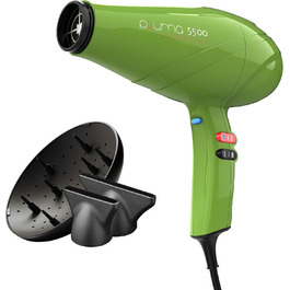 GA.MA Italy Pluma 5500 Endurance Ion: професійний фен з італійським AC-двигуном 2400 Вт, іонізація для блискучого волосся, чорно-зелений