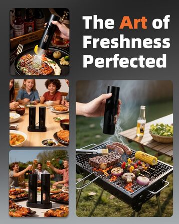 Електричний набір для солі та перцю з зарядною станцією, об'єм 110 мл, перезаряджувана млинка для солі з 5 рівнями, керамічна млинка з щіткою, 2 шт., чорний