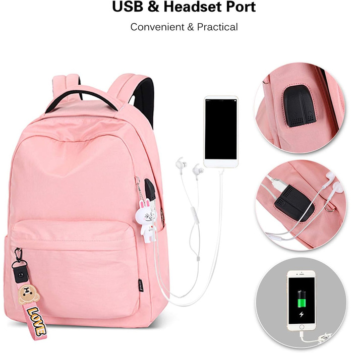 Рюкзаки FANDARE Жіночий шкільний рюкзак для дівчаток Шкільна сумка з USB-ранцем Підлітковий дорожній рюкзак 15,6-дюймовий ноутбук Денні рюкзаки для студентів Офіс Щоденне дозвілля Водонепроникний поліестер чорний