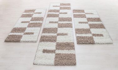Килим для спальні з високим ворсом з 3-х частин - килим, що миється Надзвичайно пухнастий килим для ліжка для спальні (2 x 80x150 1 x 100x200, бежевий)