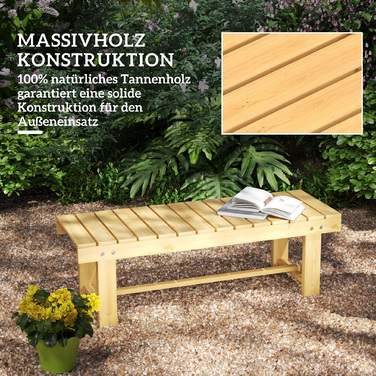 Садова лавка Outsunny 2-місна з масиву дерева, водонепроникна та міцна, 110 x 38 x 35 см, стійка для балкона, саду та тераси, натурального кольору