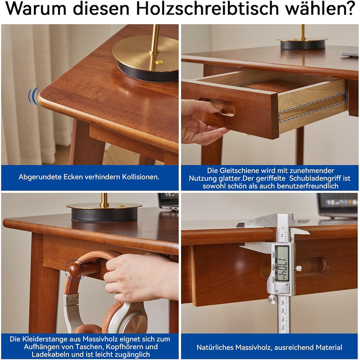 Дерев'яний письмовий стіл з шухлядою та вішалкою, 100x50x75 см, YD-WD01N, Рустикальний коричневий