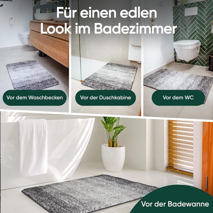 Килимок для ванної кімнати 60x90 см, антиковзаючий, чорно-сірий | Килимок для ванни, килимок для душу | Преміум якість, великий, миючий | Килимок для ванни, килимок для душу
