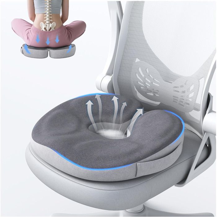 Ортопедична подушка-кільце з ефектом пам'яті Memory Foam для копчика та копчик-підтримки, пом'якшення болю при геморої, ішіасі, вагітності та післяопераційному відновленні (сіра)