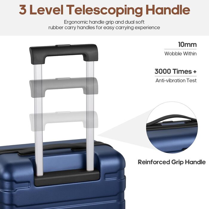 Набір валіз Roadcheer: Тріо валіз на колесах з полікарбонату з TSA-замком + рюкзак, 3 косметички та сумочка для взуття (Блакитний)