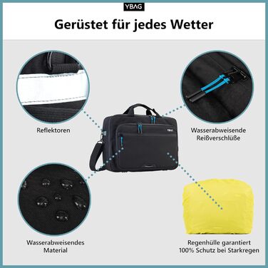 Екологічна кофра для ноутбука-Офісна сумка-багажник з 4 відділеннями Внутрішні кишені Сітка для пляшок Дощовик Відбивачі