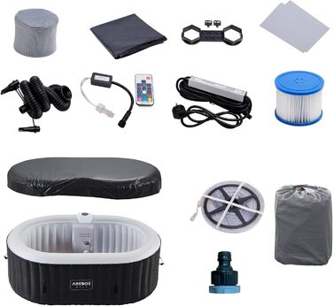 Надувний джакузі Arebos Whirlpool з LED-підсвіткою та підігрівом, 190x120 см, 90 масажних форсунок, 550 л, для 2 осіб, з кришкою