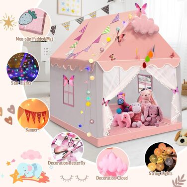 Дитячий намет критий з Starlights & Mat, великий ігровий намет 130x120x100см (рожевий і сірий)