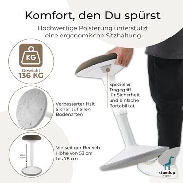 Високий пуф Standup.Today Ella (Білий/Зелений) – регульована висота 55-80 см – ергономний пуф для офісу та дому – пуф з ефектом гойдання – пуф для робочого столу (Білий/Темно-сірий)