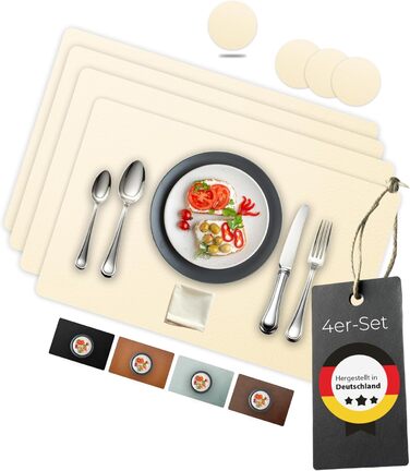 Набори серветок на стіл, 4 шт. – екологічні, стабільні та неслизькі – з високоякісної переробленої шкіри, Made in Germany (Бежевий)