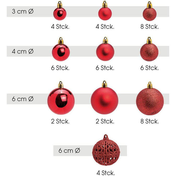 Набір з 14 різдвяних ялинкових куль WOMA - 50 і пластикові різдвяні кулі - золоті, срібні, червоні, бронзові / мідні і багато інших. - Прикраси для різдвяної ялинки і ялинкові прикраси (50, червоний)
