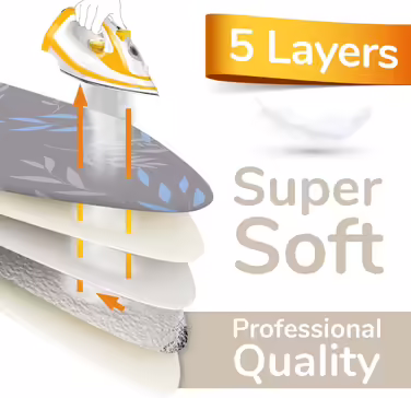 Чохол для прасувальної дошки Super Soft, 5 шарів, 110x30 см, переможець тесту з Німеччини, бавовняна підкладка ÖKOTEX, швидке прасування з терморефлексією, 5 розмірів, EasyFit+затискач, блакитно-сірий, M (108-115x30-35 см)