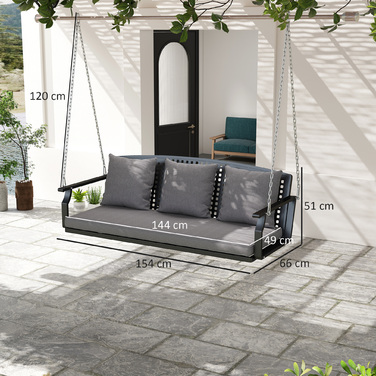 Гойдалка для веранди на 3 особи, садова гойдалка-лавка з 3 спинками, сидінням, кріпленням для підвішування, сірого кольору