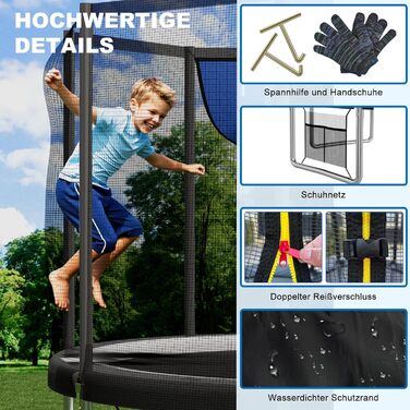 Батут Devoko вуличний Ø183/228/305/366/427 см, сертифікат GS, дитячий батут для саду з сіткою, драбиною та захисним покриттям (183 см, чорно-синій)