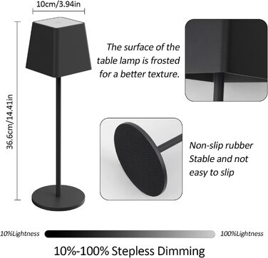 LED акумуляторна настільна лампа K-Bright з регулюванням яскравості, тепле світло, для дому та вулиці, USB-C, 3000K, чорний