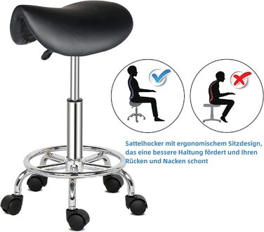 Табурет на коліщатках TactFire, стілець на коліщатках, робочий стілець, що обертається стілець, регульований по висоті, що обертається на 360 , офісний стілець, що обертається стілець для офісу, салону, масажу, спа (чорний 1)