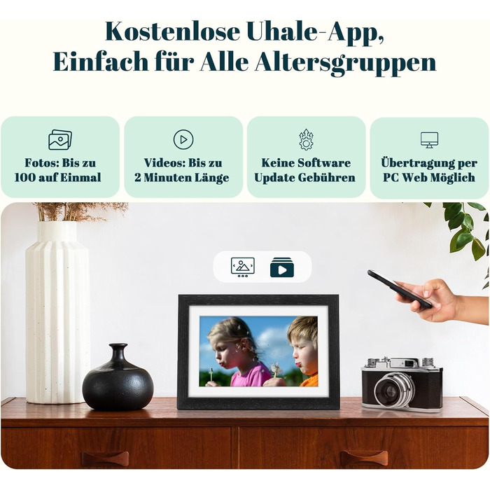 Цифровий фоторамка Eptusmey 10.1 дюйма з Wi-Fi, корпус з дуба, 32GB, IPS Touchscreen, підтримка Uhale APP, для подарунків, білий дуб