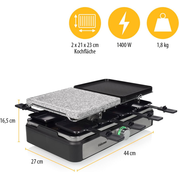 Раклет Tristar RA-2725 - 5-в-1 на вісім осіб з кам'яною плитою