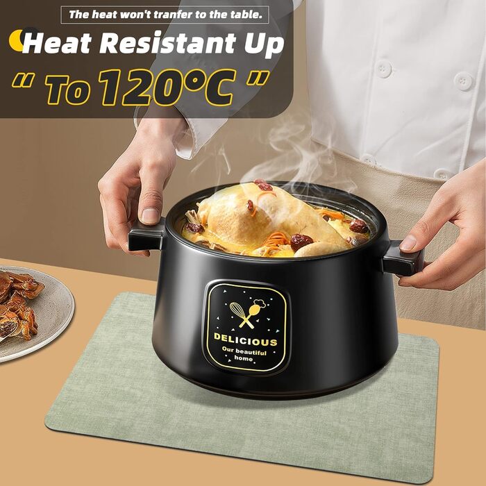 Набори підставки під тарілки Purejoy Platzsets, 6 шт., сірі, миючі, неслизькі, термостійкі, з PU шкіри, 43x30 см (світло-зелені)