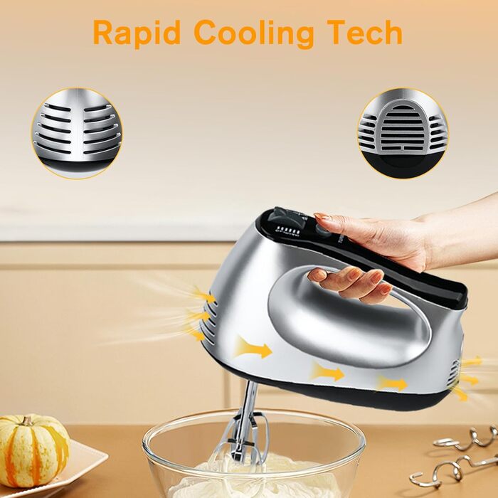 Електричний міксер Lychee з анти-розбризкуванням, 6 насадок, 5 швидкостей + Turbo, 300W, для кухні та випічки