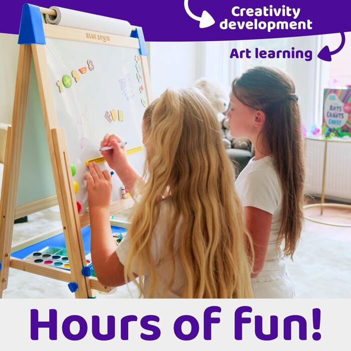 Дитяча мольберт Blue Squid Kinder Staffelei: регульована висота, двостороння, з крейдяною дошкою, білою дошкою, рулоном паперу, 100+ аксесуарів, для дітей 3-12 років, преміум-якість 2025