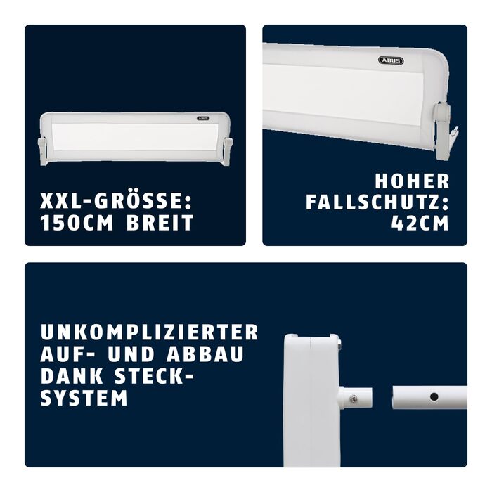 Бортик для ліжка ABUS Eric для немовлят та дітей - захист від випадання для батьківських, дитячих та сімейних ліжок - складаний для подорожей - білий, 150 см