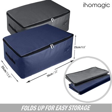 Ультра-великий комод під ліжком, сумка для зберігання під ліжком на блискавці з ручками, складаний органайзер для ковдр, подушок, одягу 70x42x35 см (темно-сірий темно-синій, 49l)
