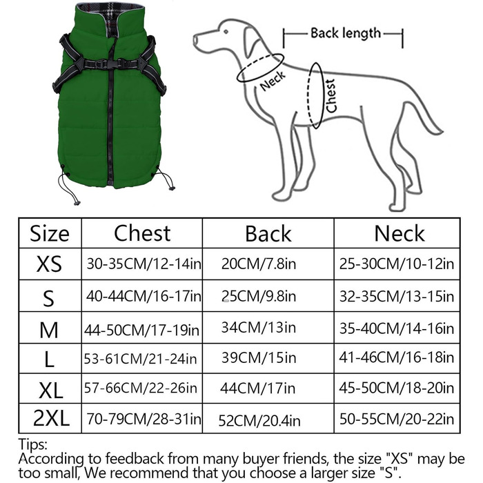 Теплі зимові пальта для собак з нагрудним ременем, водонепроникні, світловідбиваючі, XS, зелений