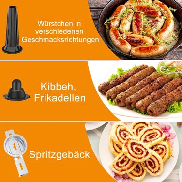 Електрична м'ясоподрібнювач Fleischwolf, мультифункціональна модель з трьома насадками для нарізки, з насадкою для ковбас та для випікання, 3 сталеві диски, чорний