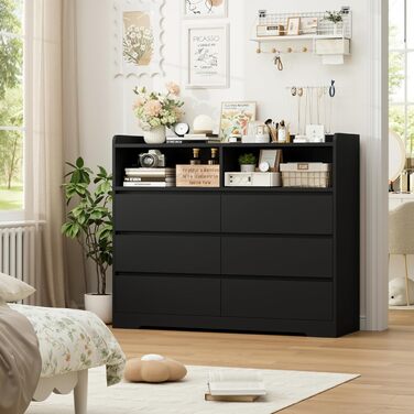 Комод FOREHILL з 6 висувними ящиками 120 см, тумба приліжкова для спальні, вітальні, коридору, 120x40x100 см, чорний